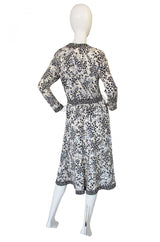1970s Bessi White & Blue Print Dress