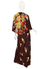 1970s Mac Tac Caped Floral Jersey Maxi Dress