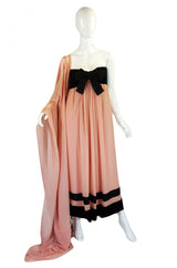 1970s Pink Strapless BIll Blass w Shawl