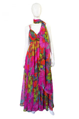 1970s Pink Chiffon Frank Usher Dress