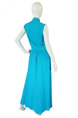 1970s Louis Feraud Turquoise Maxi Dress