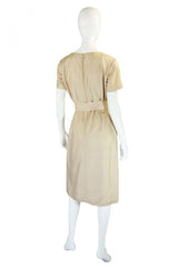1960s Lrgr Oleg Cassini Taupe Silk Dress