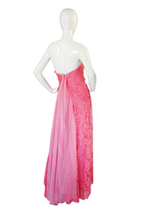 1960s Stavropoulos Couture Lace & Silk Pink Strapless Dress
