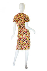 1940s Silk Floral Day Dress with Cutouts