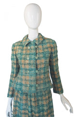 1960s Christian Dior Teal Boucle Suit