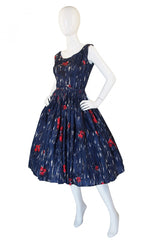 1950s Madeleine Fauth Silk Print Dress