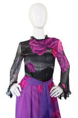 1970s Hanae Mori Purple Chiffon Maxi