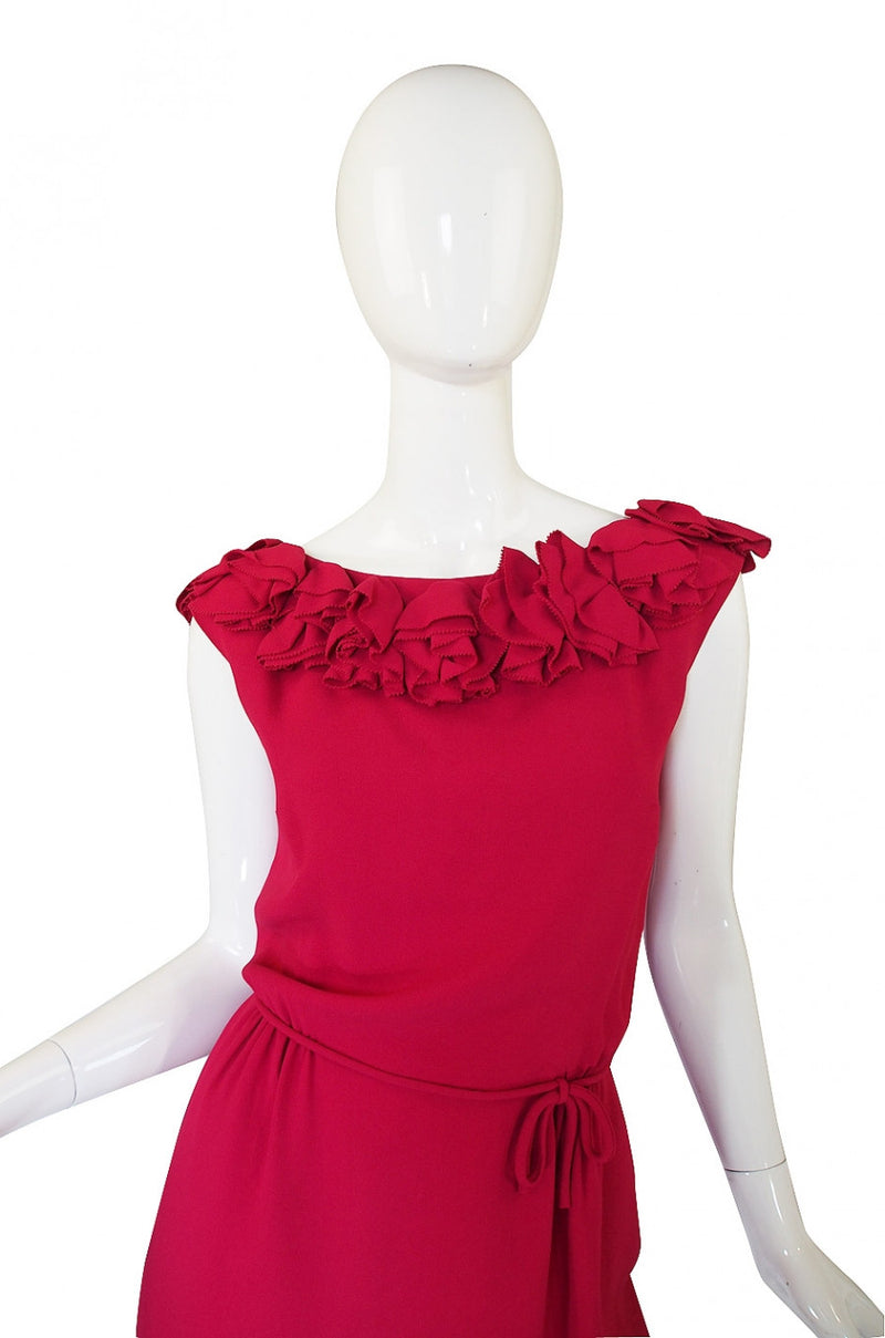 1960s Backless Red Ruffle Dress