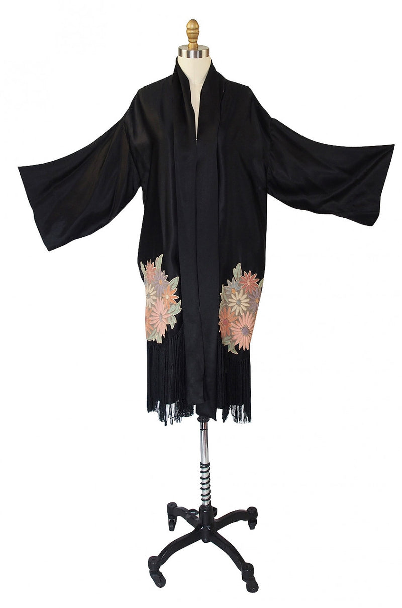 1920s Padded Flower Fringe Flapper Robe