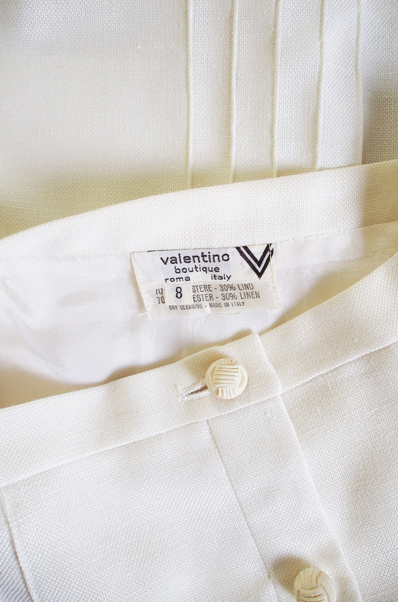 1970s White Linen Valentino Skirt