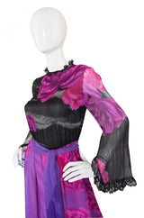 1970s Hanae Mori Purple Chiffon Maxi