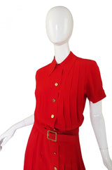 1970s Red Silk Chanel Dress & Belt
