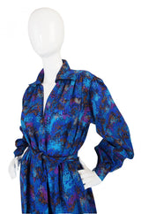 1970s Yves Saint Laurent Challis Blue Dress