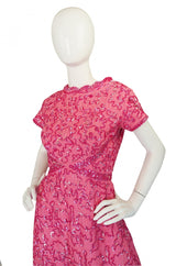 1960s Pink Sequin & Lace Hostess Dress