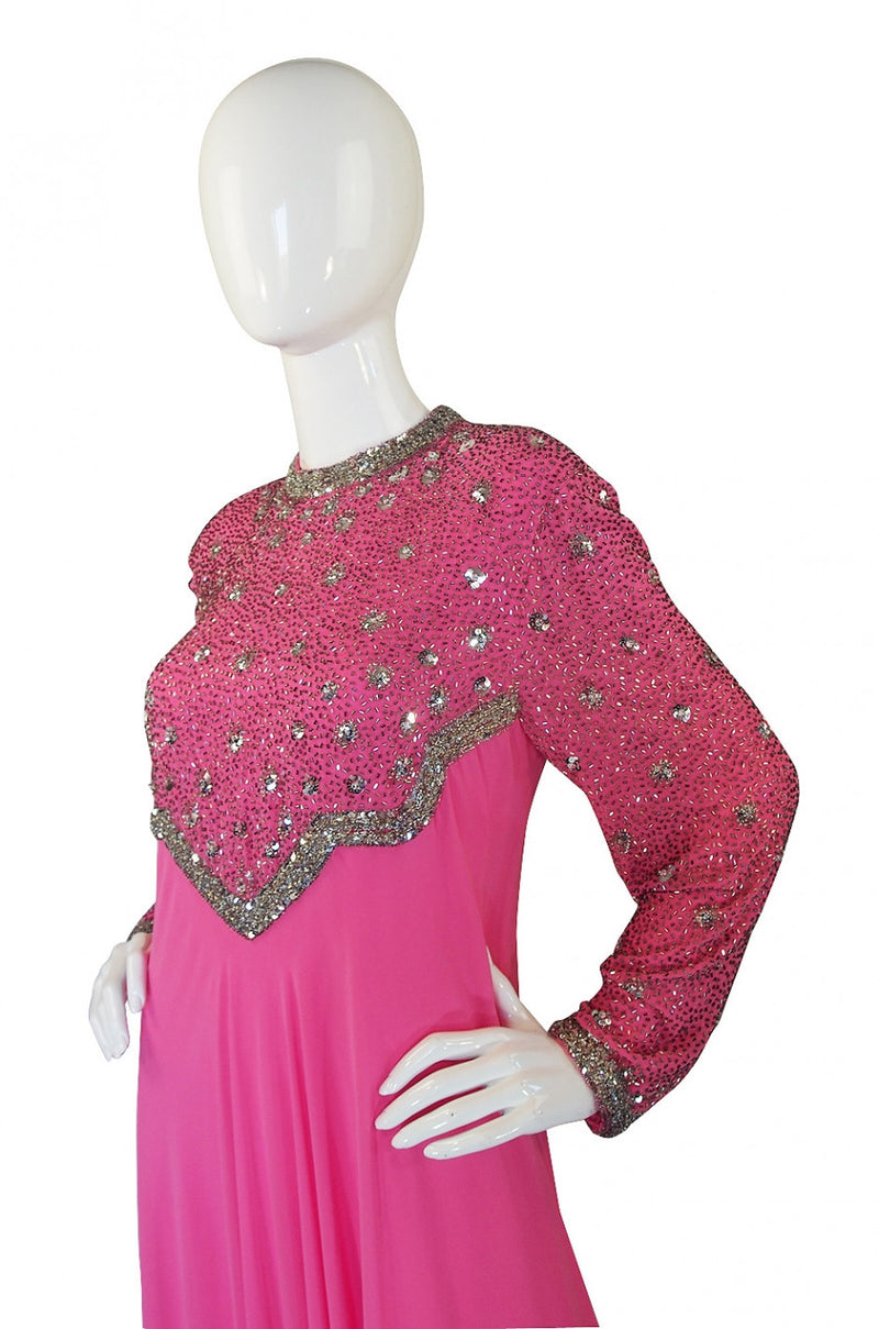 1960s Vibrant Pink Silk Chiffon Gown