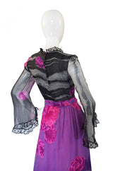 1970s Hanae Mori Purple Chiffon Maxi