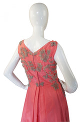 1950s Heavily Beaded Silk Coral Gown