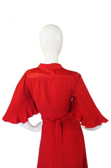 1960s Ossie Clark Red Moss Crepe Gown