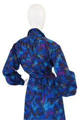 1970s Yves Saint Laurent Challis Blue Dress