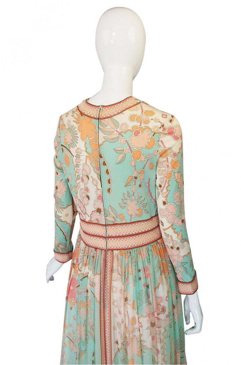 1970s Soft Pastel Bessi Silk Maxi Dress