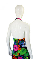 1960s Floral Halter Beach Maxi Dress