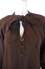 1970s Jean Muir Dress w/ Flower Buttons