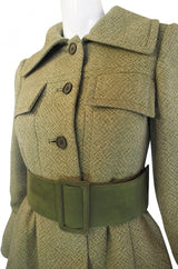 1960s Rare Philippe Venet Green Coat & Belt