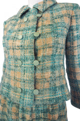 1960s Christian Dior Teal Boucle Suit