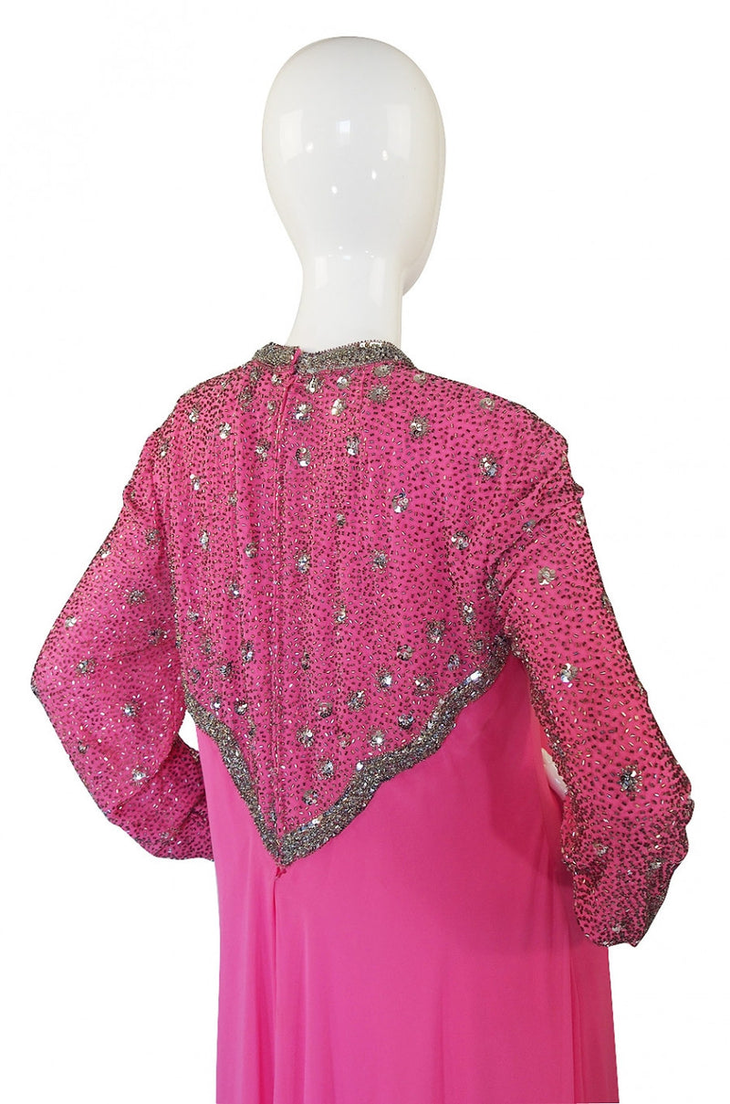 1960s Vibrant Pink Silk Chiffon Gown