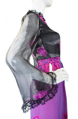 1970s Hanae Mori Purple Chiffon Maxi