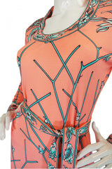 1970s Coral & Turquoise Maurice Jersey Dress