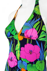 1960s Floral Halter Beach Maxi Dress