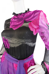 1970s Hanae Mori Purple Chiffon Maxi