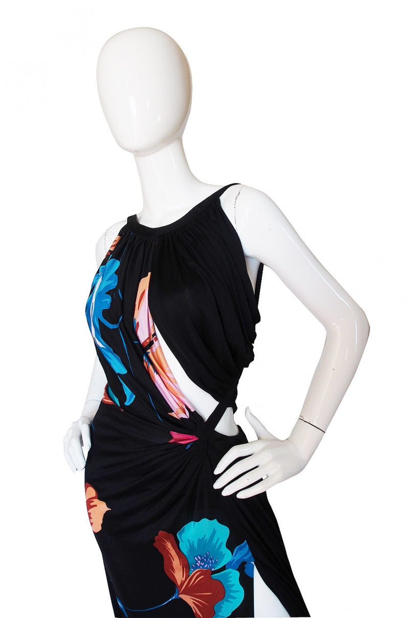 S/S 2001 Versace Couture Printed Jersey Cut Out Gown
