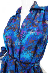 1970s Yves Saint Laurent Challis Blue Dress