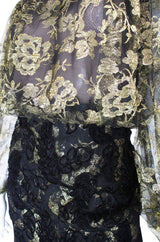 Stunning 1980s Gold Lace Bill Blass Cocktail Dress