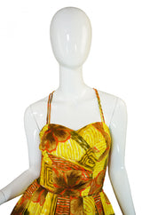 1950s Saks Printed Cotton Sarong Dress