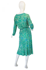 1970s Bessi Soft Greens Print Skirt & Top