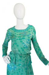 1970s Bessi Soft Greens Print Skirt & Top
