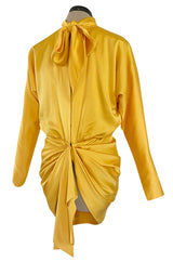 1980s Ady Couture Lausanne Yellow Bias Cut Silk Satin Two Way Tunic or Mini Dress