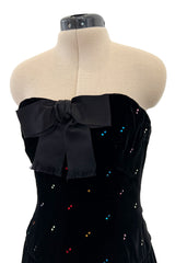 Fabulous Fall 1979 Oscar de la Renta Runway Rhinestone Detailed Velvet Strapless Dress