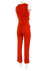 Rare 1970s Courreges Hyperbole Bright Orange Wool Jumpsuit & Matching Cropped Jacket