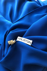 1971 Halston Couture Royal Blue Liquid Silk Bias Cut Caftan Maxi Dress
