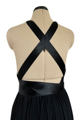 Incredible 1971-1973 Donald Brooks Backless Black Jersey Dress w Ribbon Ties