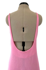 1970s John Kloss for Cira Pink Nylon Jersey Lingerie Dress w Draped Neckline