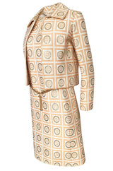 1960s Christian Dior Demi-Couture Peach & Metallic Gold Dress & Jacket