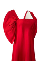 1979 Stavropoulos Deep Red Silk Full Length Dress w Pouf Sleeves