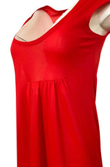 1970s John Kloss Red Nylon Jersey Asymmetrical Lingerie Dress