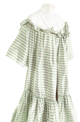 Spring 1999 Oscar De La Renta Pale Green Striped Silk Taffeta Billowing Over Dress & Pant Set