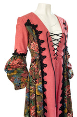 1970s Snooty Hooty Deep Plunge Lace Up Front Huge Sleeve Dress